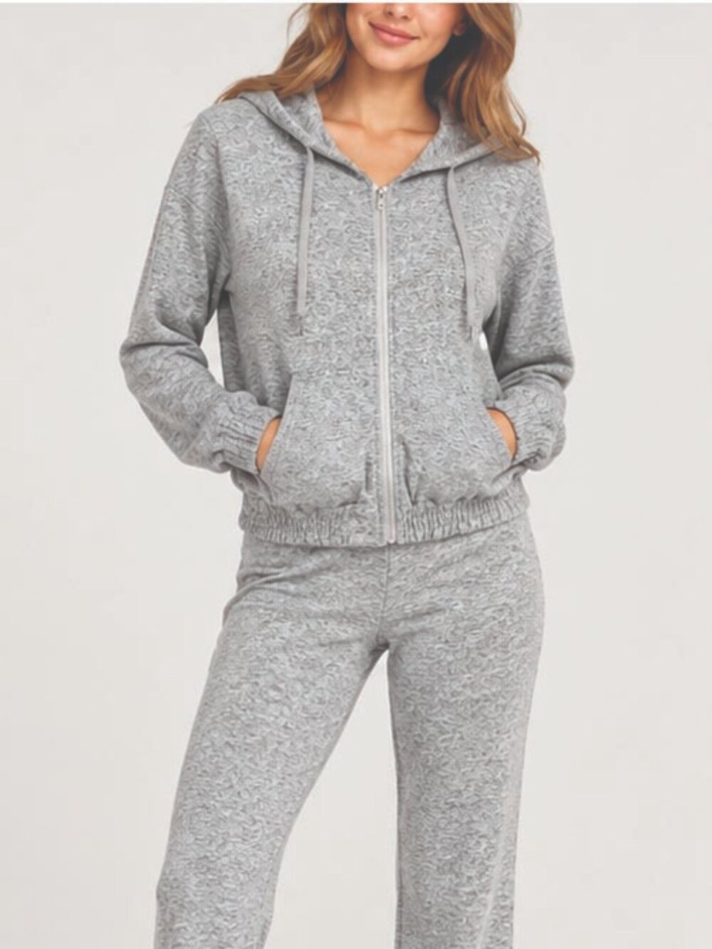 Women’s Heather Gray 2-Piece Lounge Set Full Zip Hoodie & Flare Pants Size M